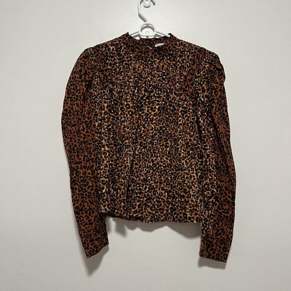 Ulla Johnson‎ Vesna Pintucked Leopard Print Puff Sleeve Cotton Blouse Size 4 - Picture 4 of 10